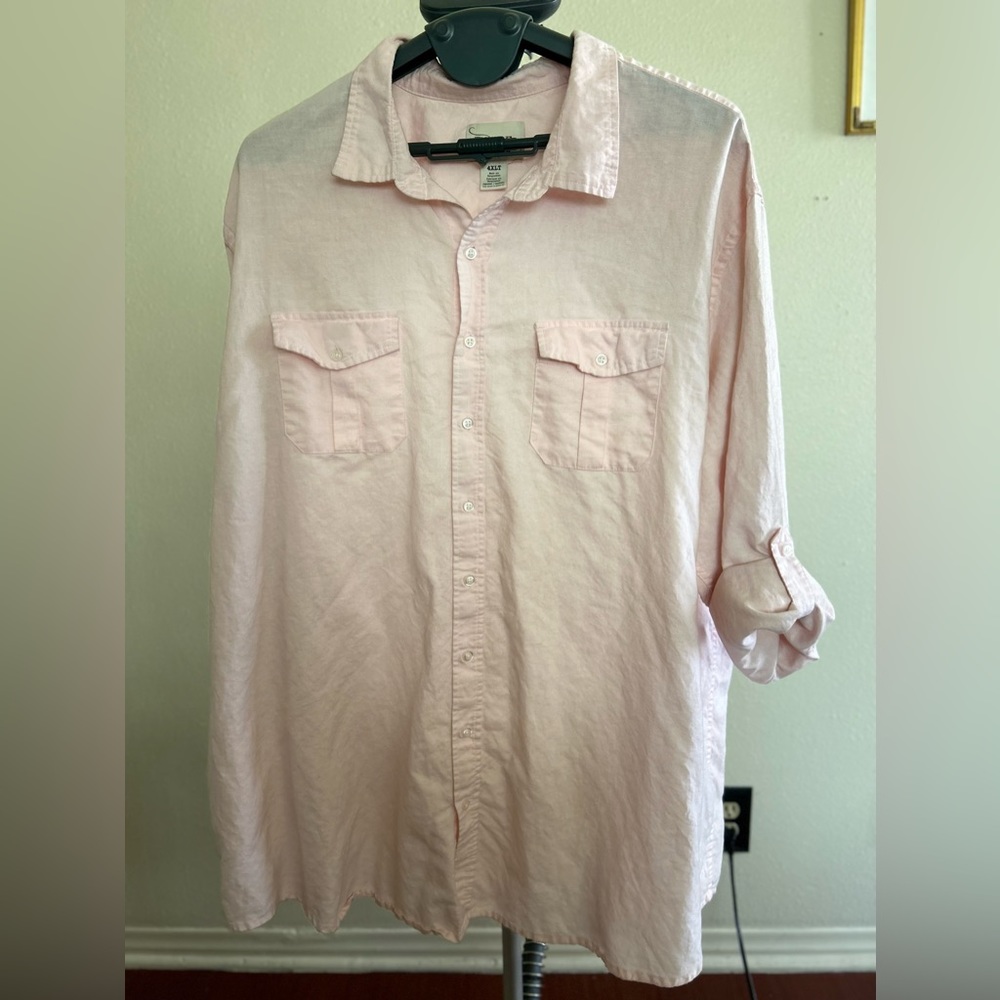 4XLT True Nation, pink, linen, longsleeve shirt.